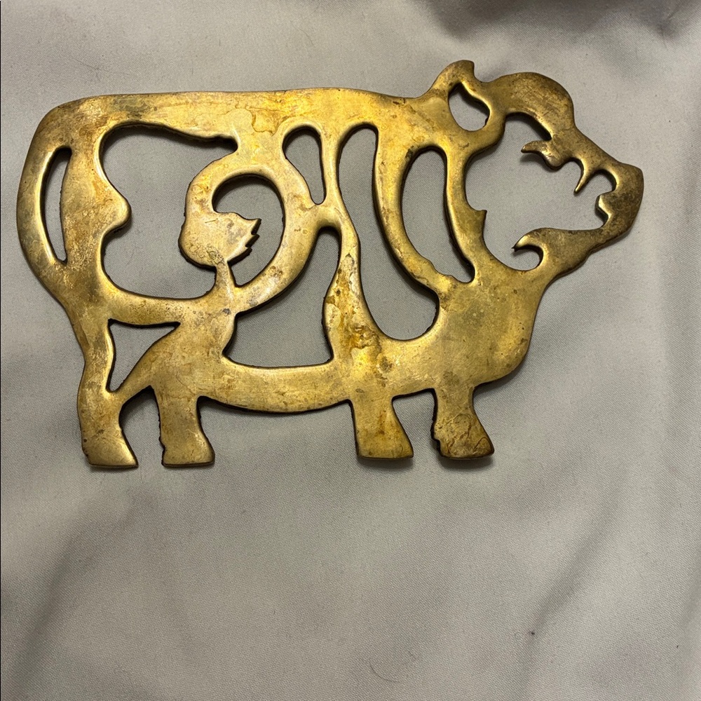 Brass Cow Trivet VTG 1981 Maleck Brass Cow Trivet Hot Dish Pot Holder Farmhouse